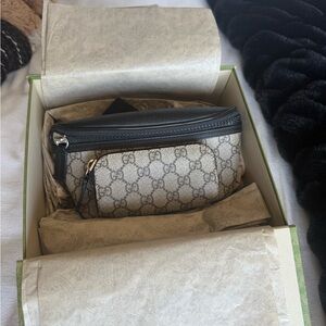 Gucci Beige and Black GG Pattern Belt Bag/Bum Bag